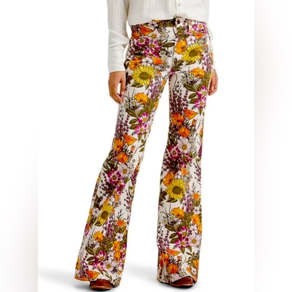 WRANGLER ANTHROPOLOGIEWANDERER FLORAL FLARE JEANS FESTIVAL BOHO WESTERN COWGIRL